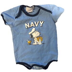 Vintage Third Street Snoopy Peanuts Navy One Piece 12 Months